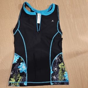 Danskin Black and Blue Floral Tri Top